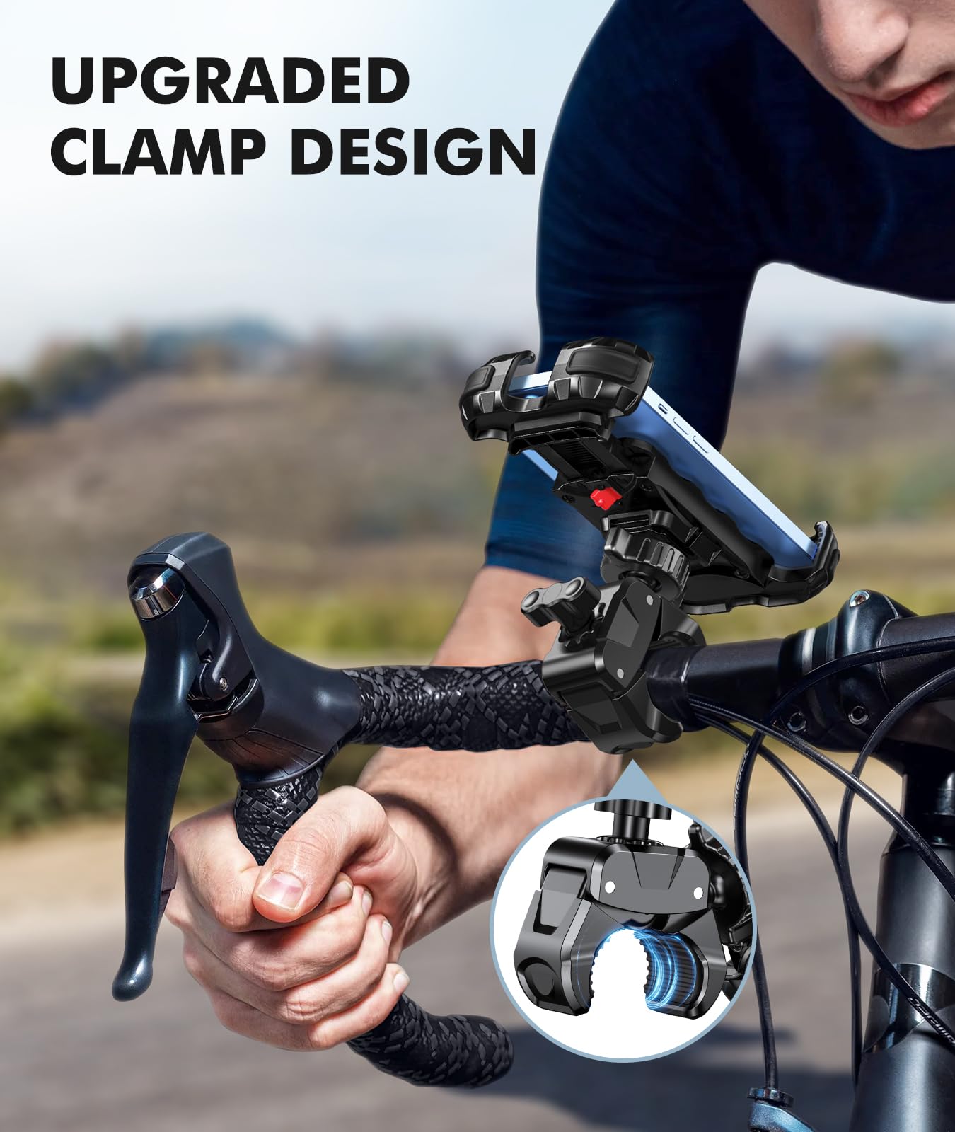 WOCBUY Bike Phone Mount, Upgrade [1s Lock][Secure Protection] Motorcycle Phone Mount, [360° Rotatable] Phone Holder for Bike Handlebar Compatible with iPhone/Samsung 4.7-6.8" Cell Phone