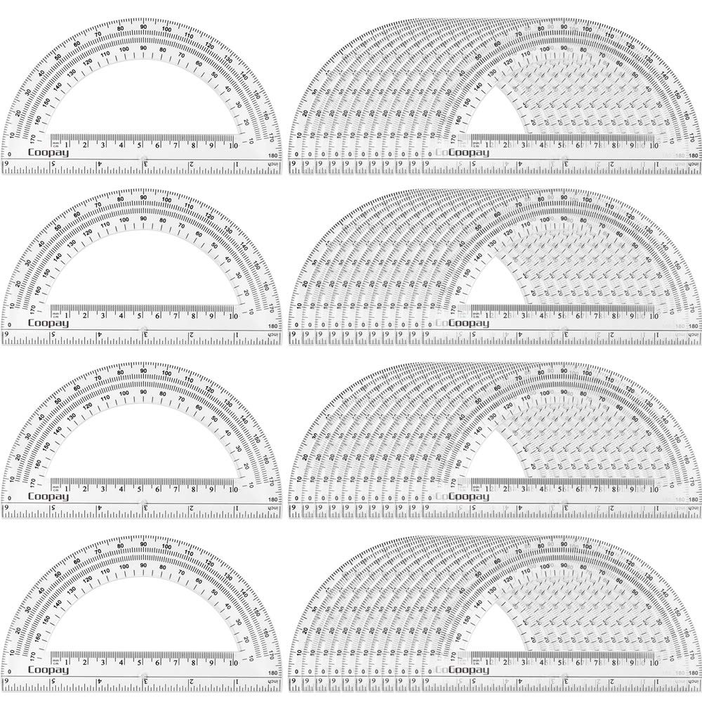 Coopay 48 Pack Plastic Protractors Student Math Clear Protractor Set 180 Degrees for Angle Measurement, 6 Inches