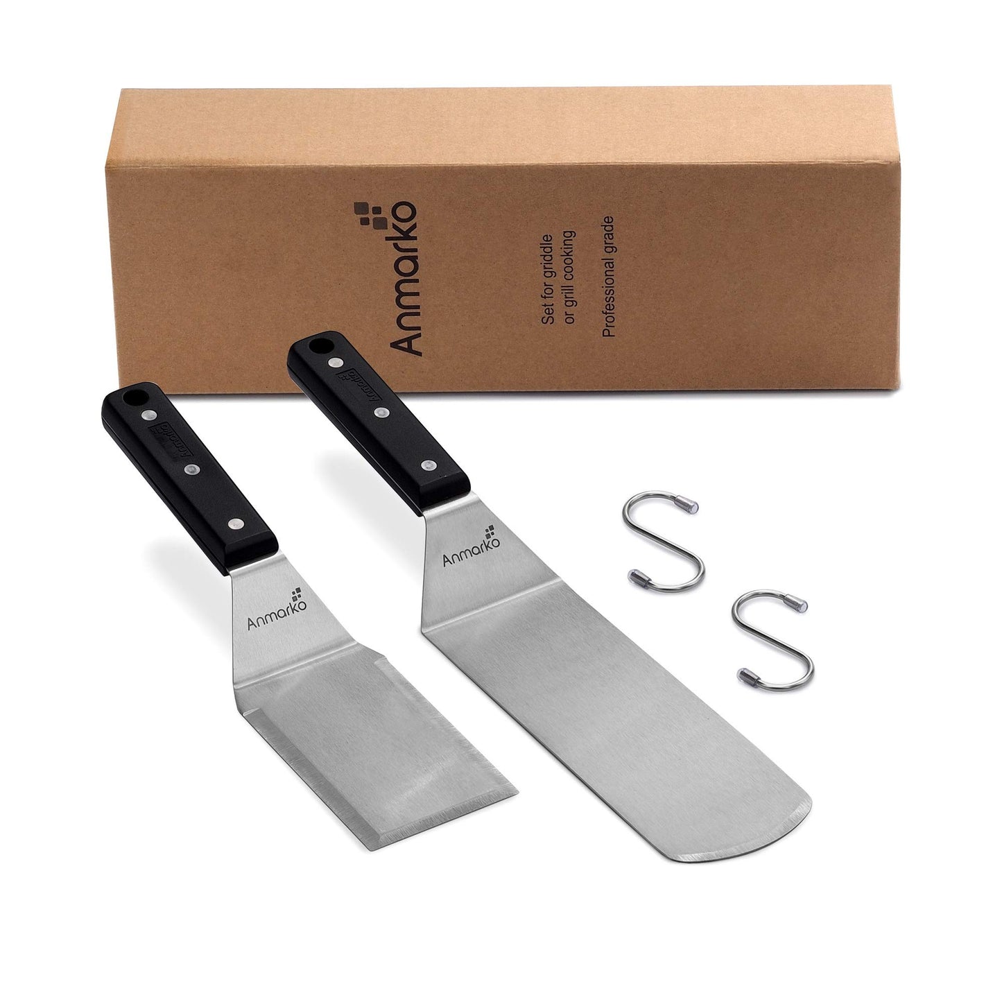 Anmarko Grill Spatula Set - Long Metal Spatula Spatula - Griddle Scraper and Pancake Flipper or Pizza Spatula - Offset Spatula - Stainless Steel Utensil Great for BBQ Grill Flat Top