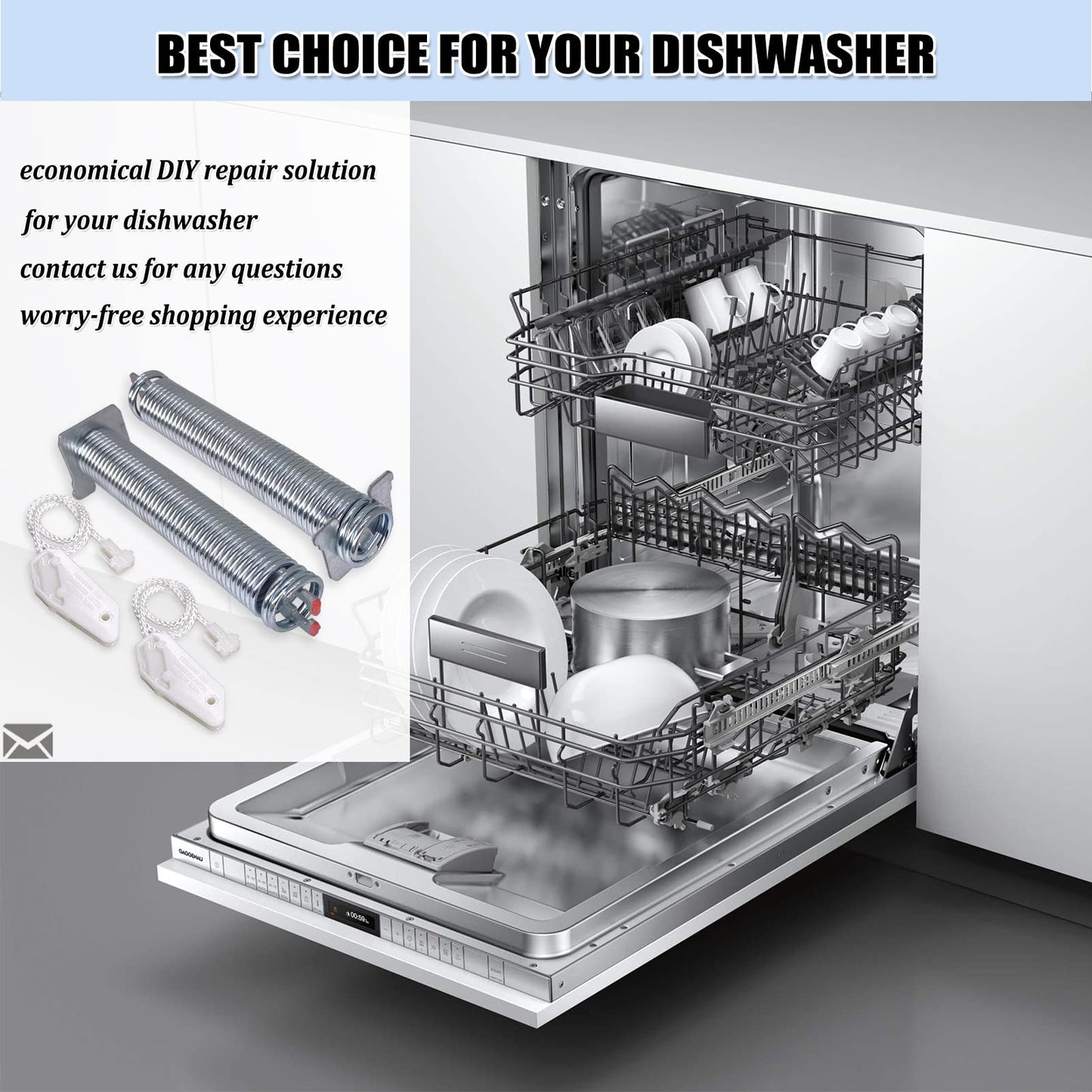 UPGRADED 00754866 Dishwasher Door Spring & Cable Kit - Dishwasher Door Hinge Replacement Parts AP5804978 PS8770519 00623540 00627230 00659339 00751392 3279707
