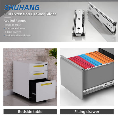 SHUHANG Full Extension Drawer Slides 8 10 12 14 16 18 20 22 24 Inch 100lb Load Capacity Side Mount Ball Bearing Glides Runners Rails Cabinet Dresser Wardrobe Kitchen Trash (16 Inch,1 Pair)