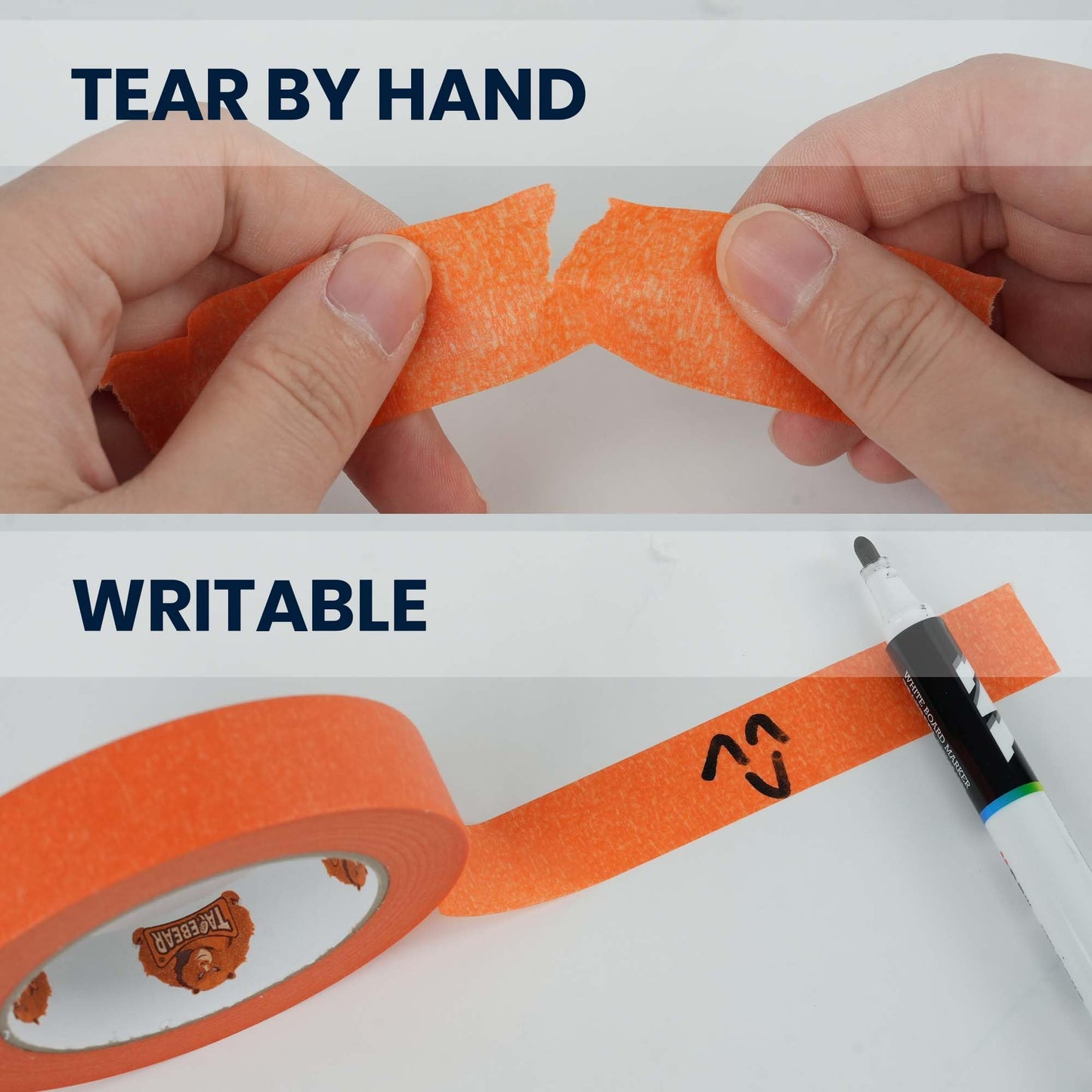 TAPEBEAR Orange Masking Tape 18mm x 50m, General Purpose Paper Tape for Painting, Labeling, DIY Arts Crafts, Home Office School Projects, 6Rolls