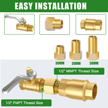 1/2" Brass Pipe Extension Fitting, 1/2" Female to 1/2" Male Pipe Connector Fitting, Brass Hex Bushing Adapter Reducer Adapter for Tub Spout/Shower with Teflon Tape (2PCS), Length 30/40/50MM (3PCS)
