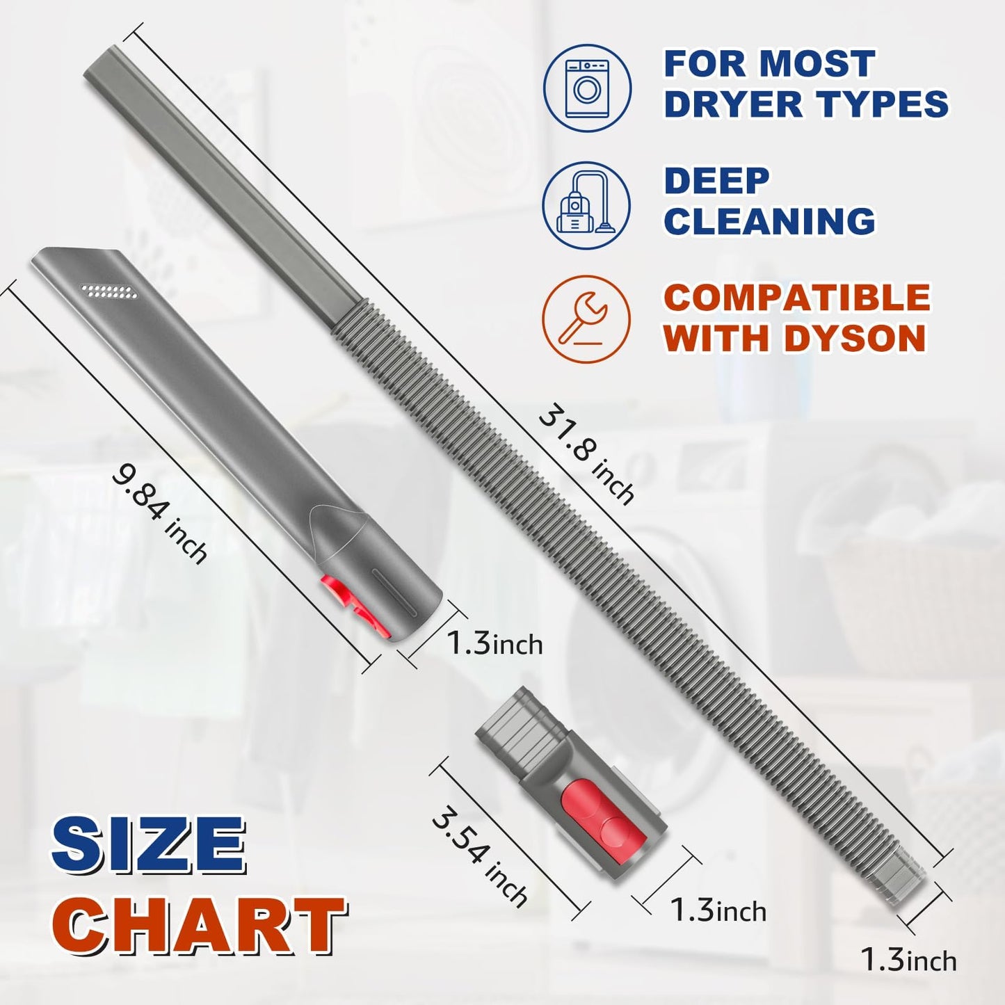 Sealegend Dryer Vent Cleaning Kit and Crevice Tool Compatible with Dyson Vacuum Attachment Removes Deep Lint Adapter Compatible with Dyson V7 V8 V10 V11 V12 V15 etc Cordless Vacuum Cleaner, Grey