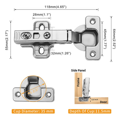 Chibery 4 PCS Full Overlay Soft Close Hinges, Clip ON Plate for Easy Installation, 105 Degree, Silent Hydraulic, Frameless European Concealed Hinges for Kitchen Cabinet Door, Wardrobes, and Bookcases