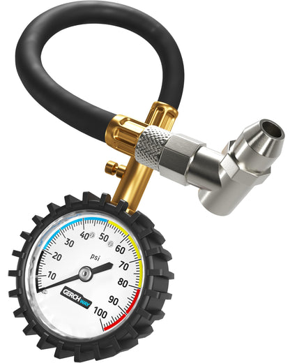 Tire Pressure Gauge 100 PSI - Large Dial Numbers & 45° Angle Chuck, Accurate Air Pressure Gauge for Tires