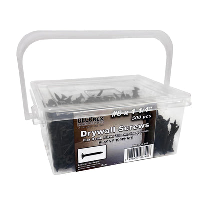 #6 x 1-1/4" Drywall Screws – Fine Thread, Phillips Drive, Sharp Point, Bugle Head, Black Phosphate – Contractor-Grade Drywall & Wood Fasteners + Driver Bit Included (500pcs)