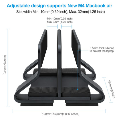 Psitek Aluminum Dual Vertical Laptop Stand Dock Holder, Supports 2 Devices, Adjustable Slot Width 12-36mm, Space-Saving Upright Storage for MacBook and Laptops