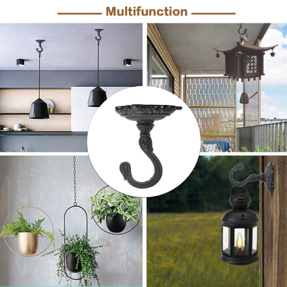 Sungmor Heavy Duty Ceiling Hooks for Hanging Plants, 2PC Black 3.5x3.9Inch Large Cast Iron Ceiling Hooks, Antique Decorative Ceiling Swag Hooks for Hanging Planter Chandelier Wind Chime Lantern Hanger