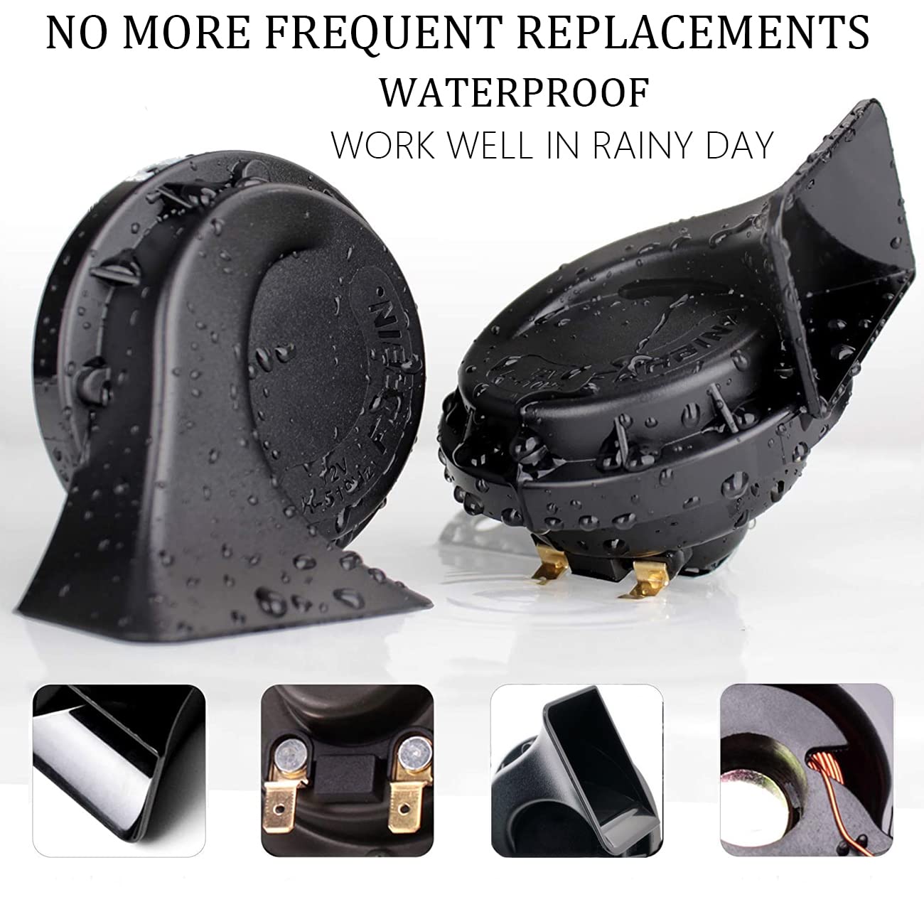 Car Horn, banhao Motorcycle Horn Loud Truck Horn Train Horns Waterproof High Low Tone Universal Fit Super Loud Electric Snail Horn 12V Horn Kit Replacement Car Horns