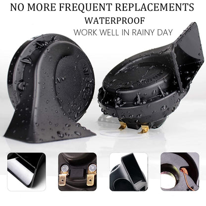 Car Horn, banhao Motorcycle Horn Loud Truck Horn Train Horns Waterproof High Low Tone Universal Fit Super Loud Electric Snail Horn 12V Horn Kit Replacement Car Horns