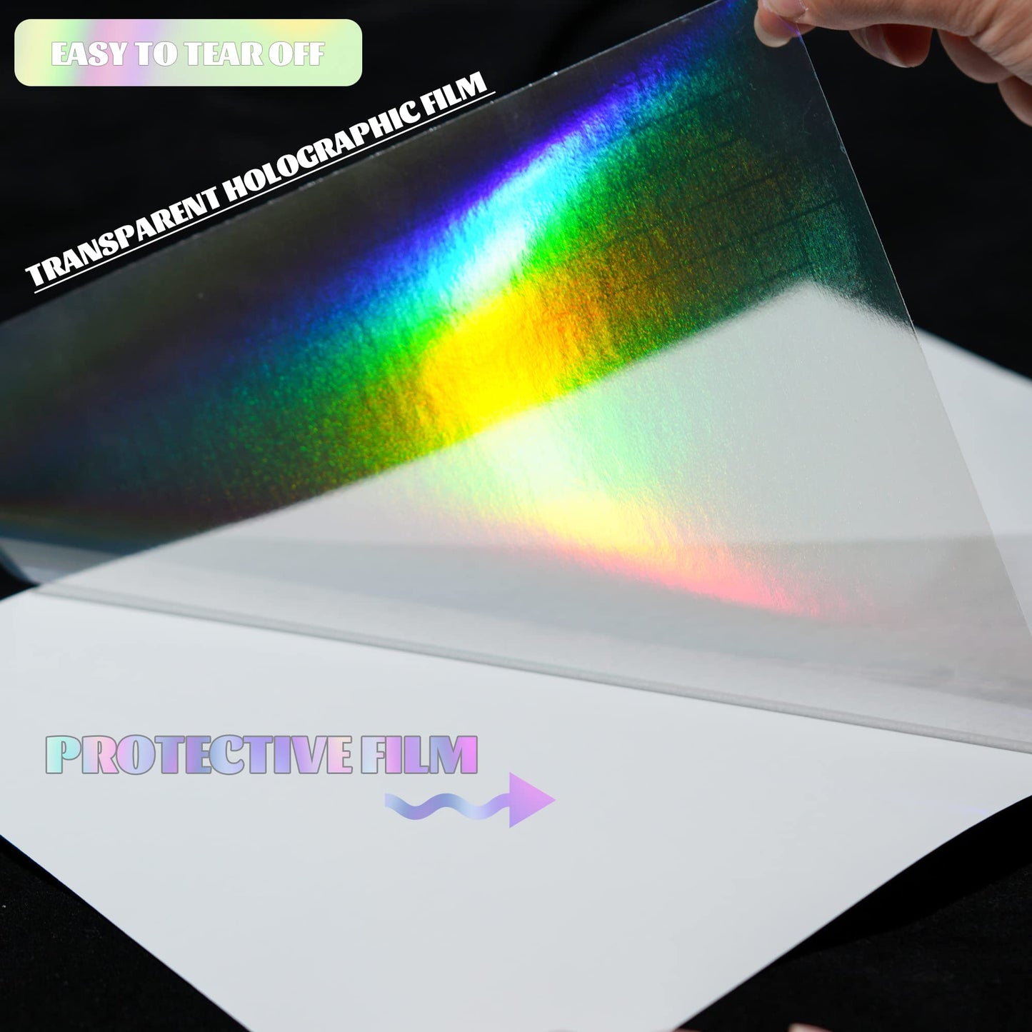 Bylion 20 Sheets Transparent Holographic Overlay Lamination Vinyl A4 Size Self-Adhesive Laminate Waterproof Vinyl Sticker Paper, 8.25 x 11.7 Inches