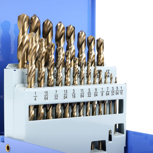 Sinyeenglon Cobalt Drill Bit Set for Hardened Metal and Stainless Steel, 21Pcs M35 High Speed Steel Twist Jobber Drill Bits 1/16"-3/8", with Metal Index Storage Box