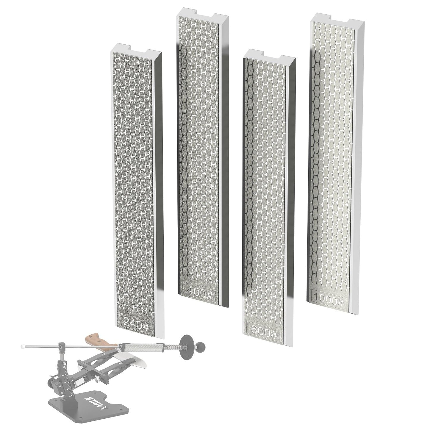 XARILK 4 PCS Diamond Knife Sharpening Stones Set with Aluminum Base 16×2.2 cm, Diamond Plates Kit for XARILK Type Sharpeners System, 240# 400# 600# 1000# Grit