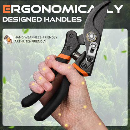 DECERK® 8.5" Professional Pruning Shears - Cuts 4X Easier with Ultra Sharp Japanese Steel Titanium Blade, Arthritis Friendly Garden Secateurs & Plant Clippers, Effortlessly Prunes 3/4" Branches