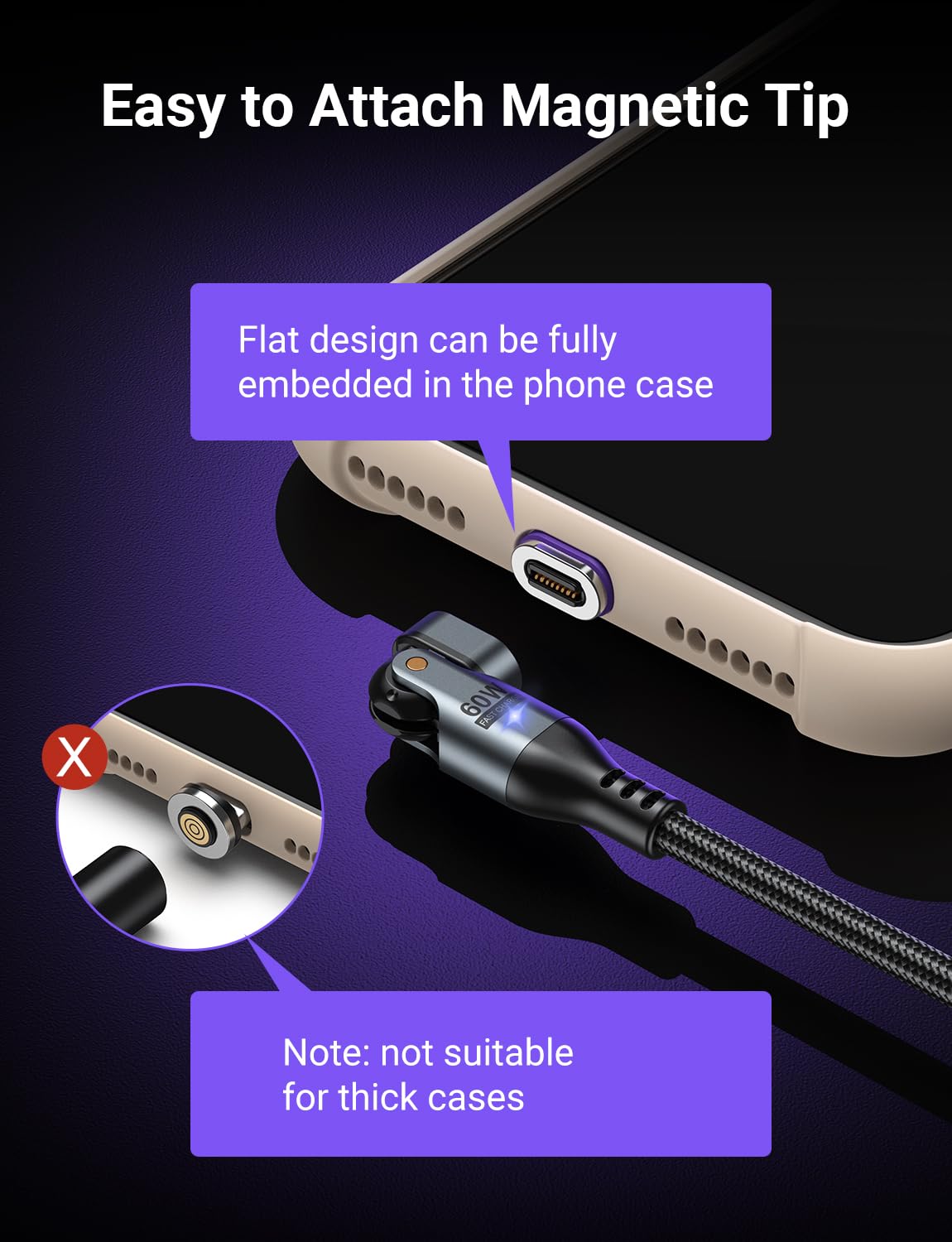 AUFU 16PIN Magnetic USB C Charging Cable (3Pack, 3.3/6.6/6.6ft), 180° Rotation Magnetic Charging Cable/Magnetic USB C Cable/Magnet Phone Charger/Date Transfer Cable for 1Phone16/15/Tablet/Laptop