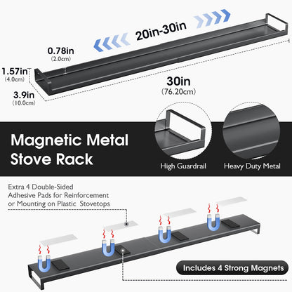 Bumusty Magnetic Shelf for Stove, Kitchen Shelf Magnetic Stove Top Shelf, 30" Expandable Over The Kitchen Organization for Flat Top Stove Only