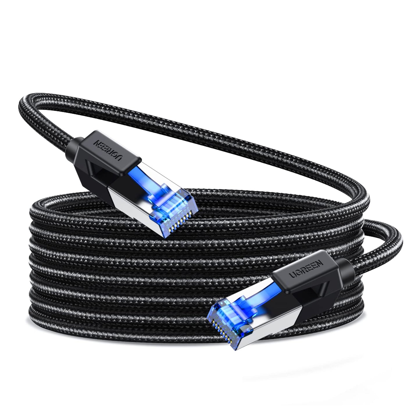 UGREEN Cat 8 Ethernet Cable High Speed 40Gbps 2000Mhz Network Shielded Cable Braided Heavy Duty RJ45 LAN Cables Internet Cord Compatible for PS5, PS4, Xbox One, Modem, Router 25FT