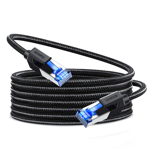 UGREEN Cat 8 Ethernet Cable High Speed 40Gbps 2000Mhz Network Shielded Cable Braided Heavy Duty RJ45 LAN Cables Internet Cord Compatible for PS5, PS4, Xbox One, Modem, Router 25FT