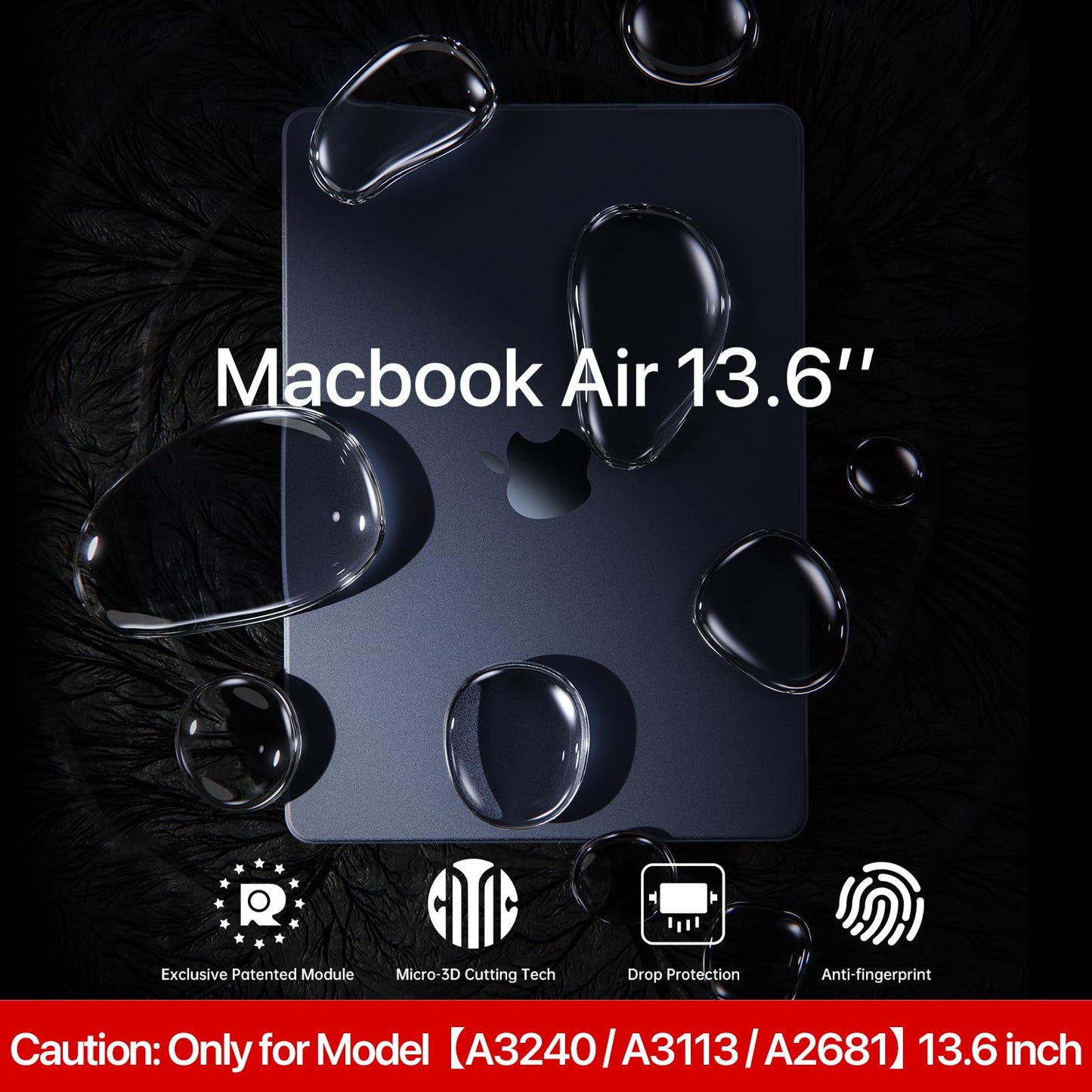 Compatible for MacBook Air 13.6 inch Case M4 M3 M2 2025 2024-2022 Release Model A3240 A3113 A2681, Sturdy Protective Hard Shell Case Cover for MacBook Air M2 13 inch - Midnight Clear