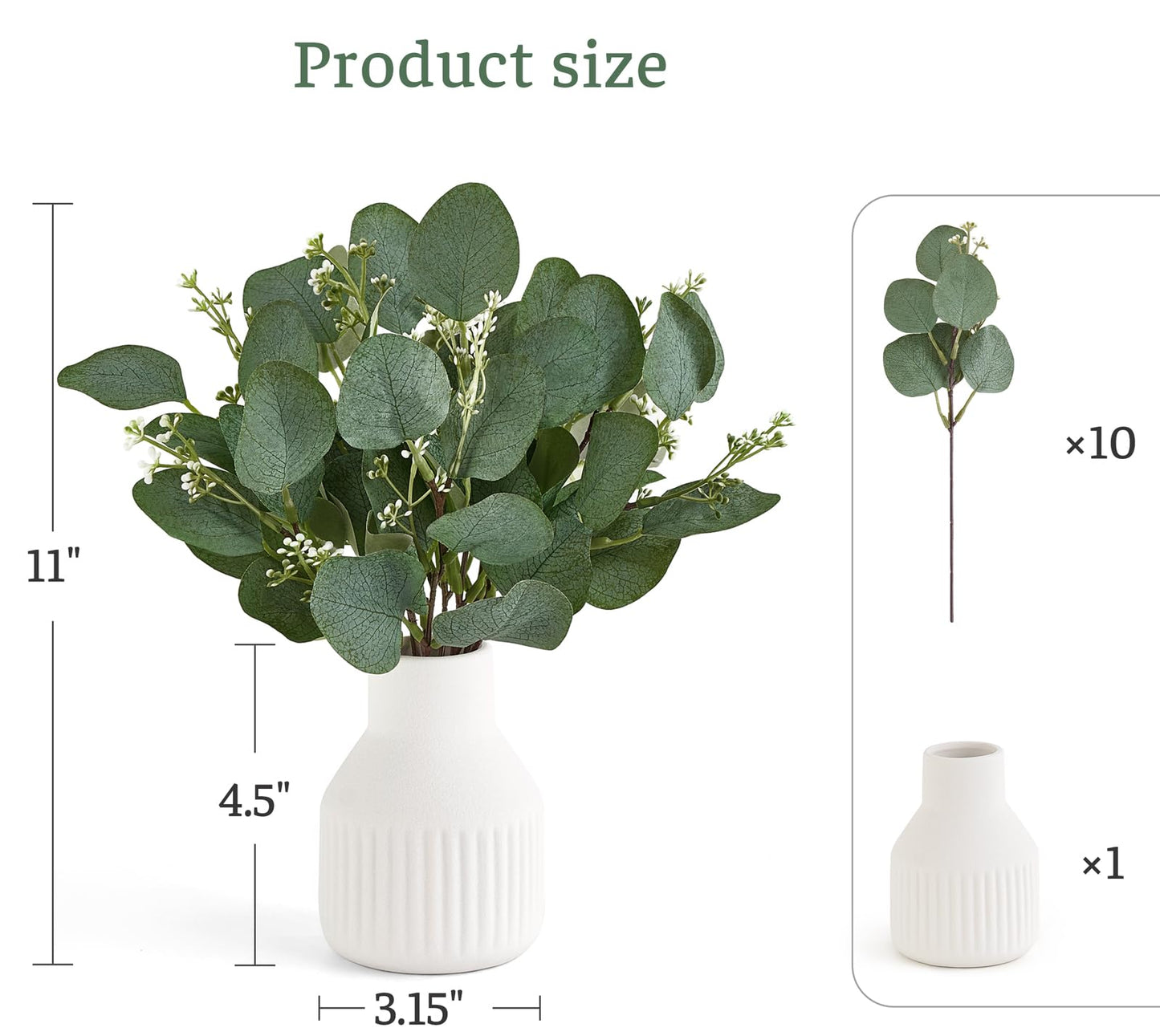 Dahey Artificial Eucalyptus Stems in Small Ceramic Vase Centerpiece Table Decorations Modern Farmhouse Decor Fake Eucalyptus Plants with Vase for Bathroom Kitchen Shelf Living Room Home Decor, White