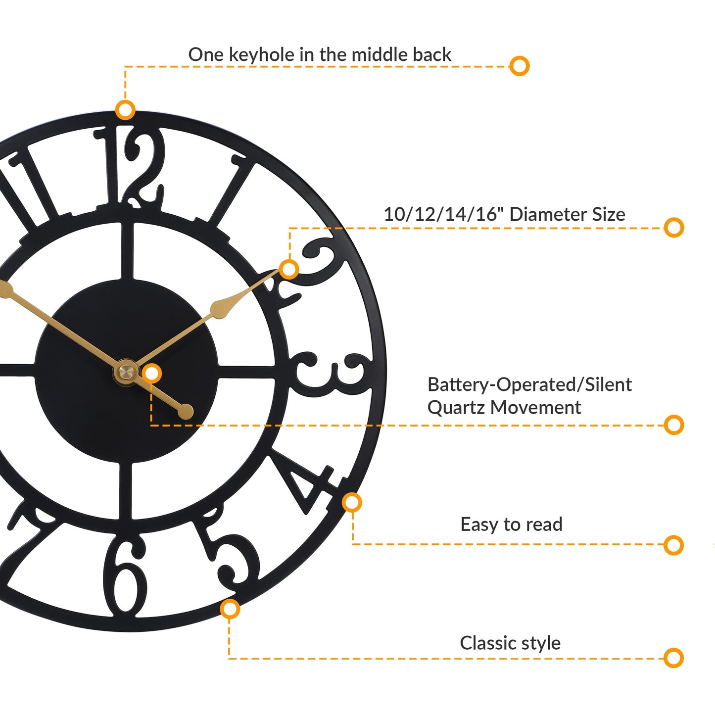 Arabic Numeral Wall Clock 10IN Battery Operated Black, Silent Non Ticking, Wall Clocks for Living Room Decor, Small Classic for School, Office, Home, Kitchen, Bedroom