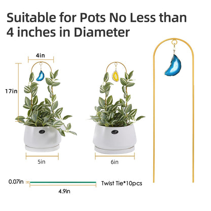 Ceiner 2PCS Small Gold Trellis for Climbing Plants Indoor, Mini Metal Houseplant Climber Support for Potted Plants, Boho Decorative Pot Lattice with Agate for Hoya, Pothos, Ivy, Philodendron