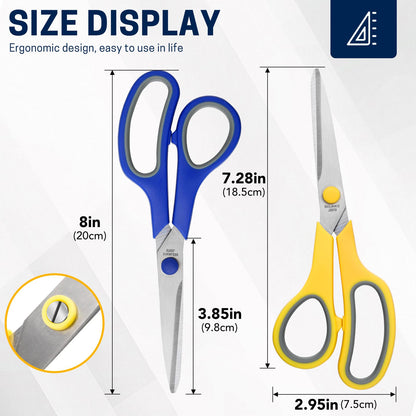 BURVAGY 8" 10 Pack All Purpose Heavy Duty Scissors- Comfort-Grip Sharp Scissors for Office School Sewing Fabric Craft High/Middle School Student Teacher Scissor, Right/Left Hand