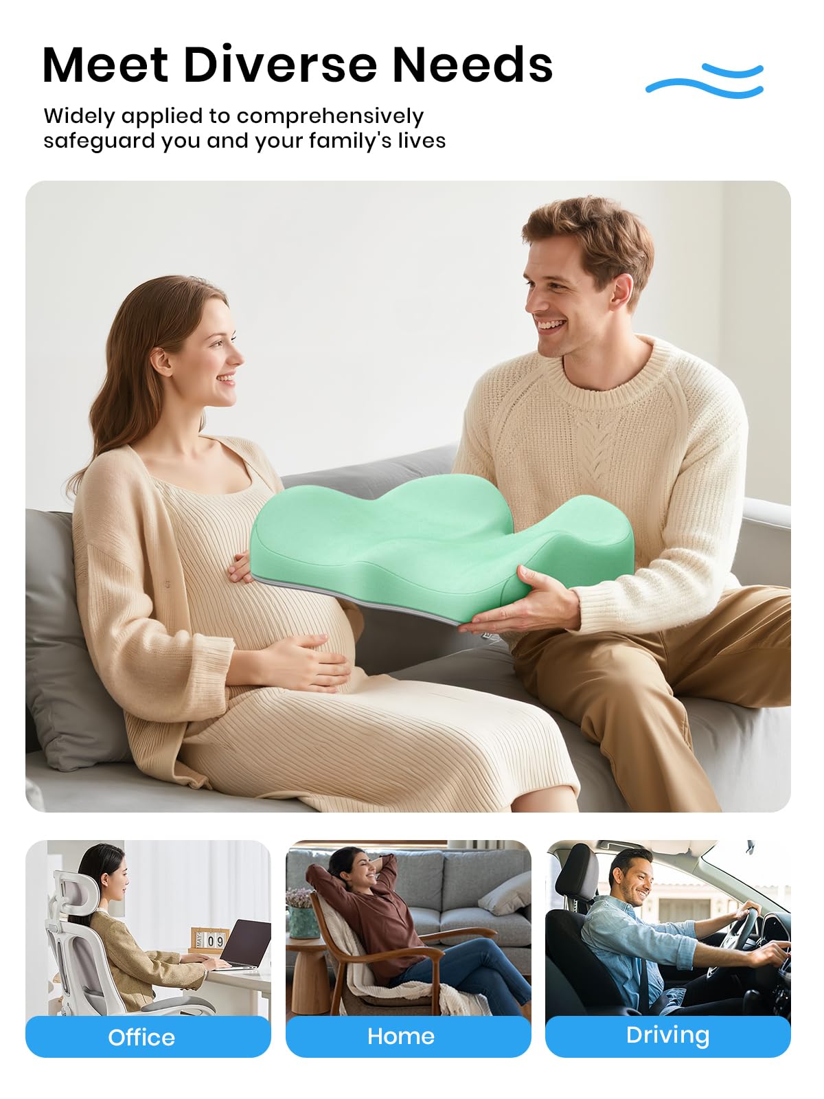 Benazcap Seat Cushion - Memory Foam Car Seat Pad - Sciatica & Lower Back Pain Relief - Car Seat Cushions for Driving - Road Trip Essentials for Drivers, Green