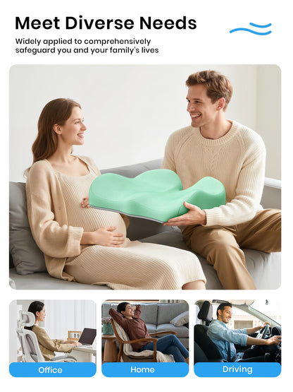 Benazcap Seat Cushion - Memory Foam Car Seat Pad - Sciatica & Lower Back Pain Relief - Car Seat Cushions for Driving - Road Trip Essentials for Drivers, Green