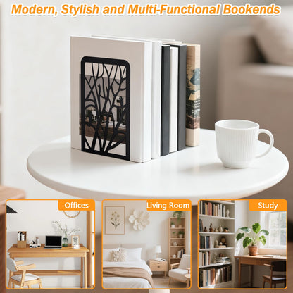 Cyrico Book Ends, 3 Pairs Metal Tree Bookend Holders for Shelves, Heavy Duty Organizer Decorative Book End Stoppers for Home Office School, 6.6 x 4.7 x 3.5 Inch, Black