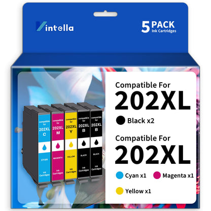 Vintella Remanufactured Ink Cartridge Replacement for Epson 202XL 202 XL T202 T202XL Ink Cartridges Multipack for Expression Home XP-5100 Workforce WF-2860 Printer (5 Pack)
