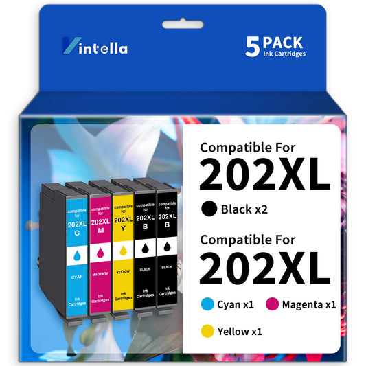 Vintella Remanufactured Ink Cartridge Replacement for Epson 202XL 202 XL T202 T202XL Ink Cartridges Multipack for Expression Home XP-5100 Workforce WF-2860 Printer (5 Pack)