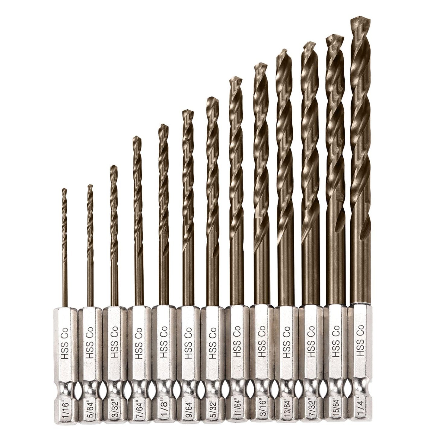 Sinyeenglon Cobalt Drill Bit Set for Hardened Metal and Stainless Steel, 13Pcs 1/16" -1/4" M35 HSS Hex Shank Impact Drill Bits, with Index Holder