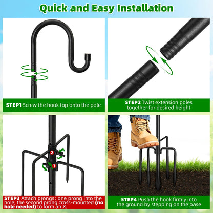 Shepherds Hook for Bird Feeders for Outdoor, 78 Inch Adjustable Shepherds Hook with 5 Prong Base, 5/8 Inch Metal Garden Hanger Stand for Hummingbird Feeder, Wind Chime, Lantern