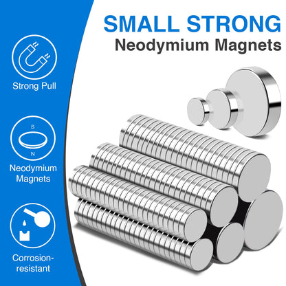 TRYMAG 255Pcs Small Magnets, 32X2mm 2P, 15X2mm 20P, 12x2mm 25P, 10x2mm 50P, 8X2mm 70P, 3x2mm 88P, 6 Different Size, Rare Earth Magnets for Crafts, Heavy Duty Round Refrigerator Magnet