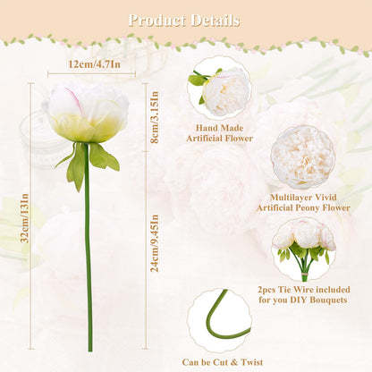 U'Artlines 2 Bouquet 10Heads Artificial Peony Silk Flower Leaf Home Office Wedding Party Festival Bar Decor (White)