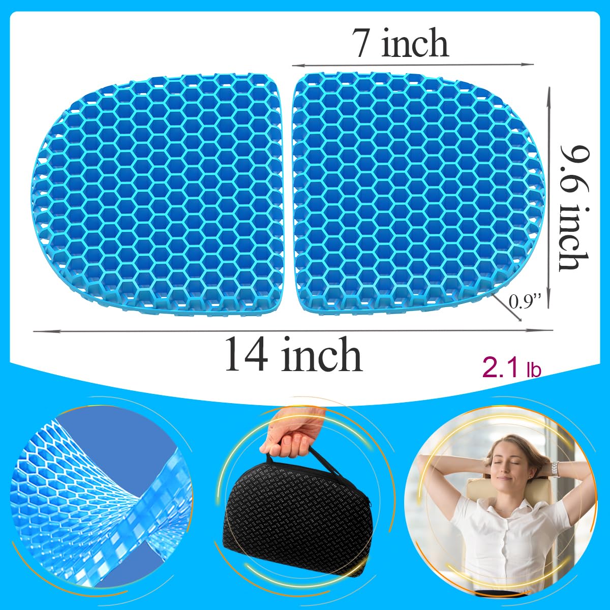 Small Foldable Seat Cushion 0.9-Inch Thick, Portable Cooling Mini Gel for Pressure Relief, Light Travel Cushion, Honeycomb Gel Design, Foldable for Easier Storage
