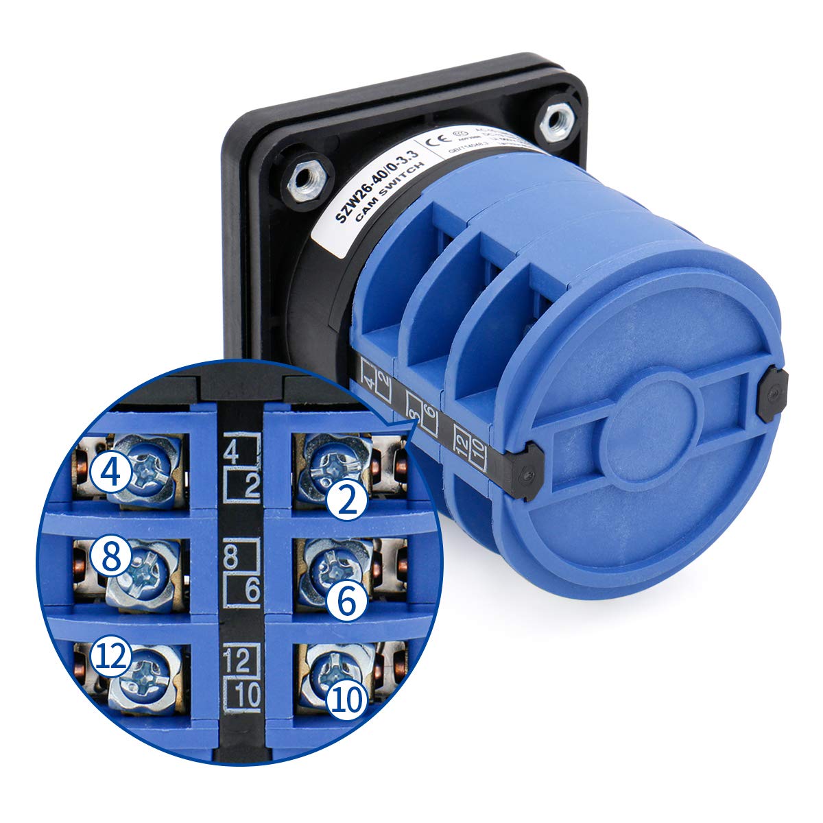 Baomain 40A Changeover Control Switch, 660V 4 Positions 12 Terminals, Rotary Cam Switch SZW26-40/0-3.3