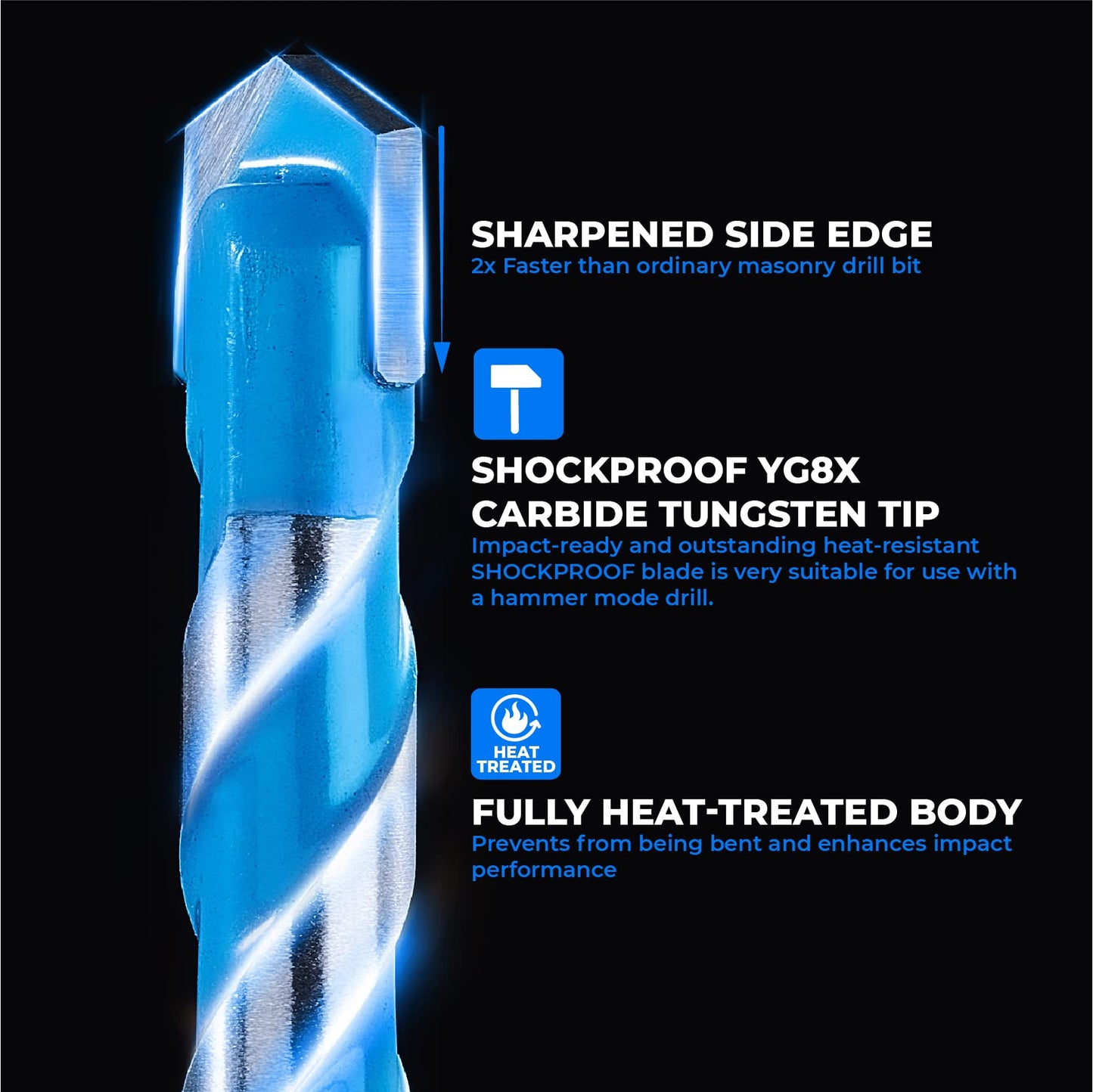 toolant Concrete Drill Bit Set & Masonry Drill Bit Set, Shockproof Hex Shank Drill Bit Set (7pcs) for Glass/Brick/Plastic/Cement/Tile, Industrial Strength Carbide Drill Bit Tip, 5/32"-3/8" Box of 7