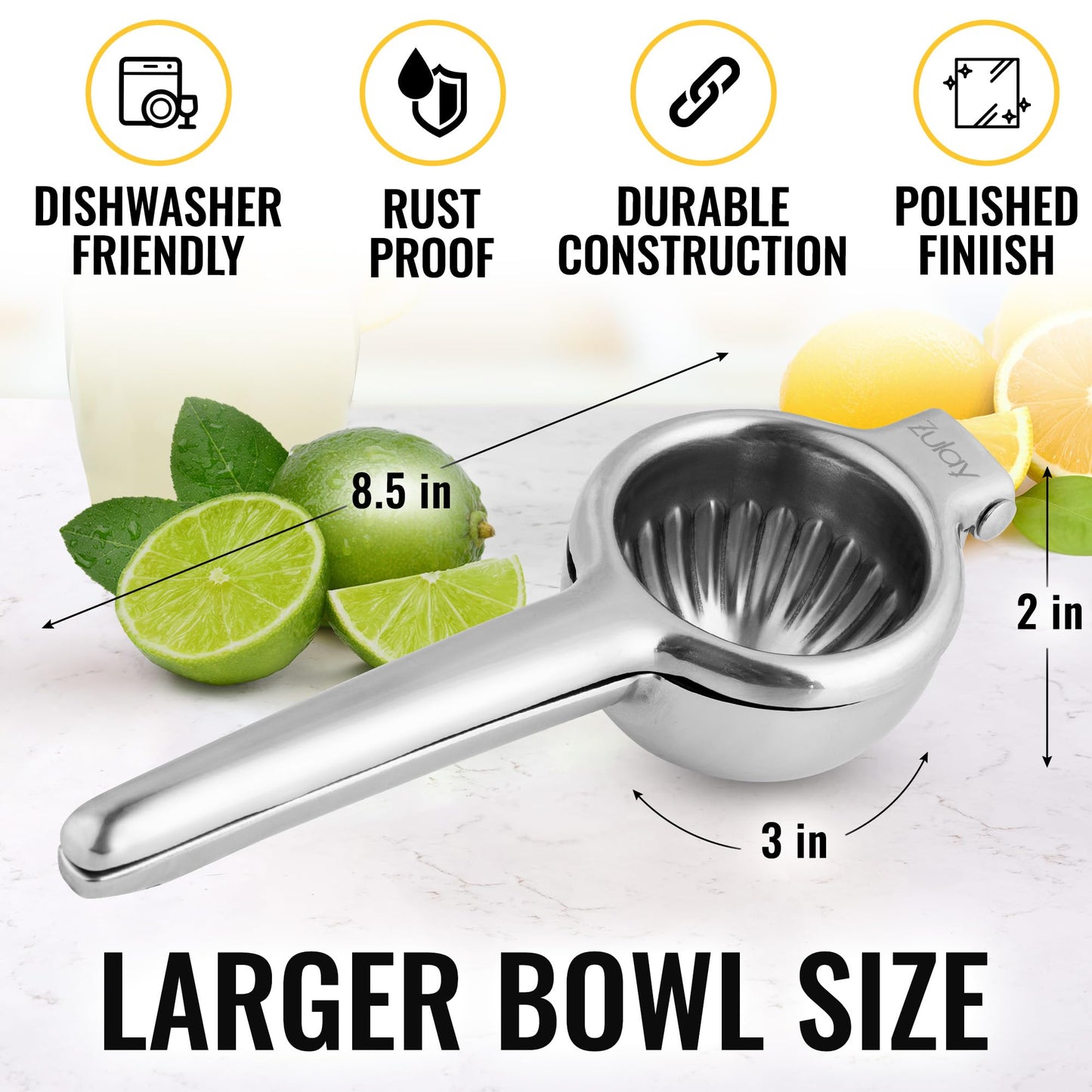 Zulay Kitchen Stainless Steel Lime & Lemon Squeezer Handheld - Steel Citrus Juicer Handheld - (Stainless Steel)