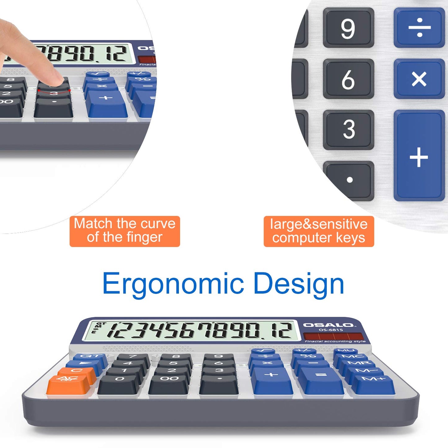 Desktop Calculator Extra Large 5-Inch LCD Display 12 Digit Big Number Accounting Calculator with Giant Response Button, Battery & Solar Powered, Perfect for Office Business Home Daily Use(OS-6815CA)