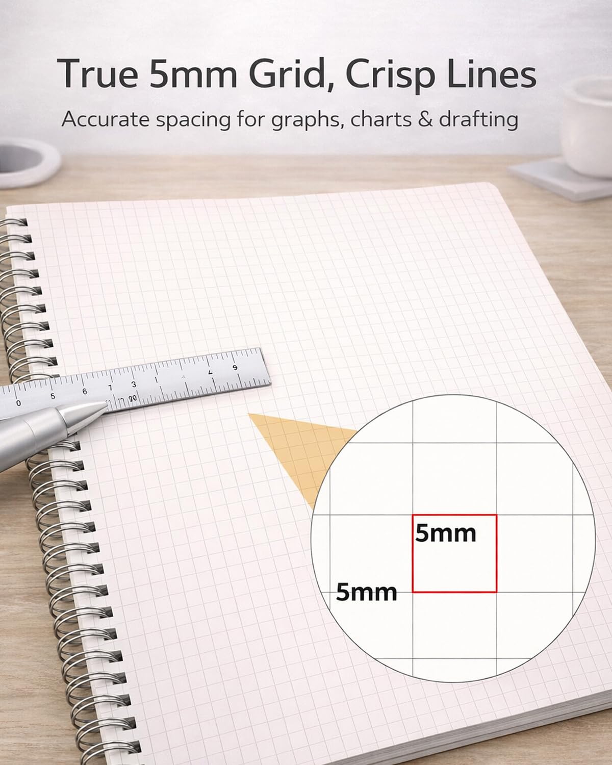4-Pack A4 Spiral Graph Paper Notebooks (8.3" x 11.5"), 5mm Grid Quad Ruled, 160 Pages (80 Sheets) Each, Hardcover Wirebound Lay-Flat for Math, Engineering & Drafting
