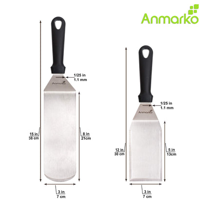 Professional Stainless Steel Spatula Set - Pancake Flipper - Hamburger Turner and Griddle Scraper - Metal Utensil Great for BBQ Grill Flat Top – Commercial Grade