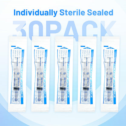 20ml Plastic Syringe with Cap, Large Syringes without Needle for Liquid, Scientific Labs, Measurement, Pet Feeding ,Ink Refilling ,Oil or Glue Applicator, Individually Wrapped (30 Pack)