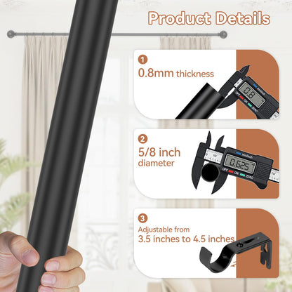 Poskena Curtain Rods for Windows 66 to 120” - 5.5 to 10 Feet - Black - Stainless Steel - Smooth Finish