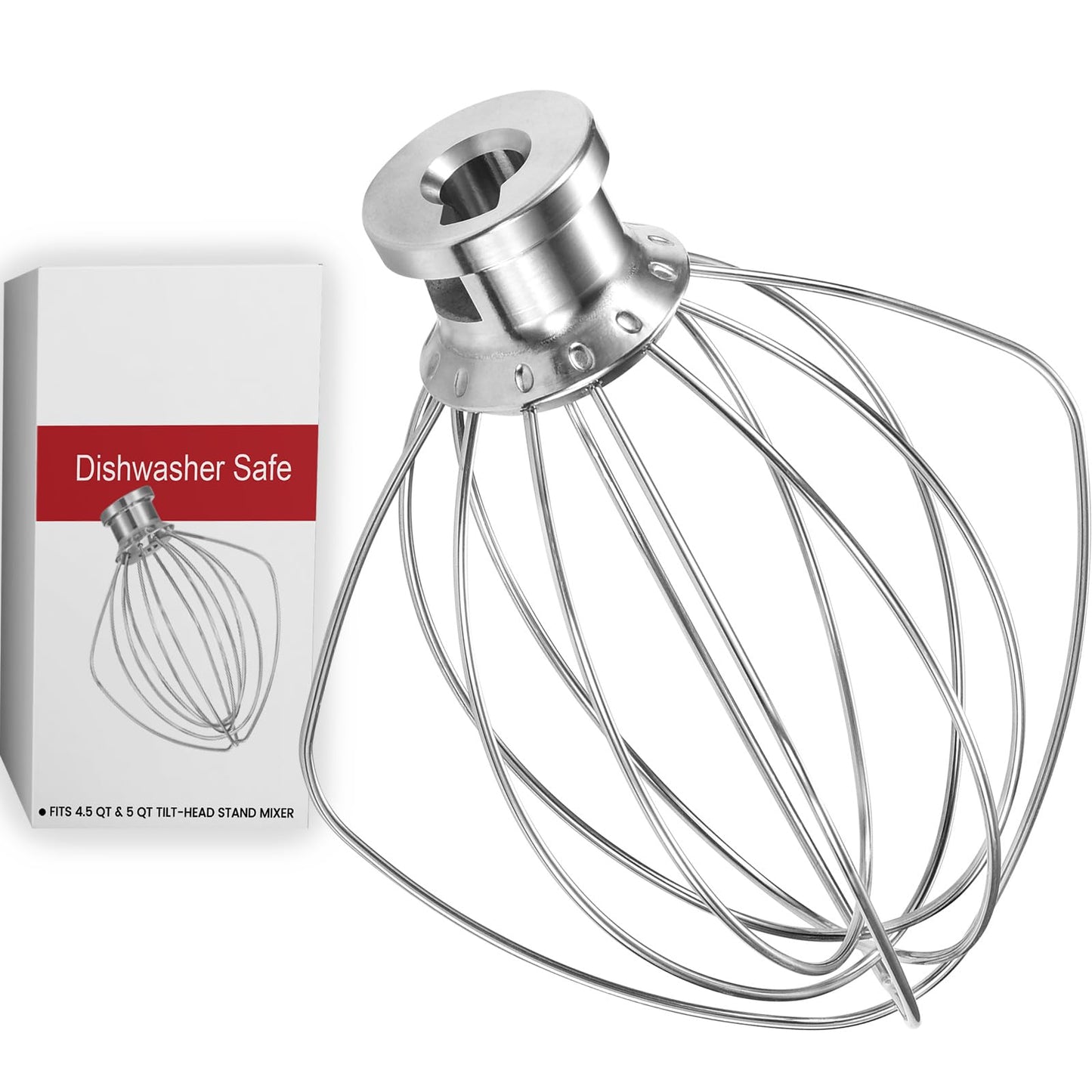 Dishwasher Safe Whisk Attachment Fits KitchenAid, K45WW 6 Wire Whip for 4.5 5 Quart KitchenAid Tilt-Head Stand Mixer，Whole Stainless Steel (NewlyArt Direct ONLY. All Others are Counterfeit)