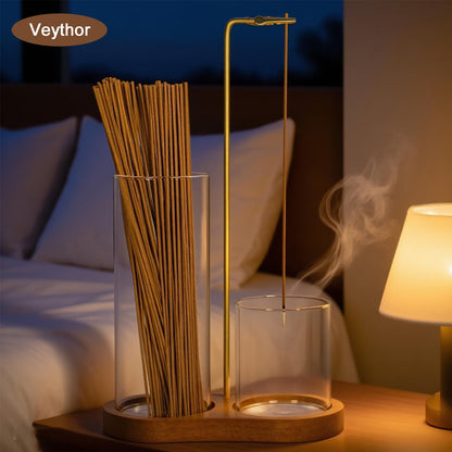 VeythorIncense Holder for Sticks,Insence-Stick Holder Ash Catcher with Removable Glass,Anti-Ash Flying Incense Burner,for Meditation Yoga Relaxation,Home Decor