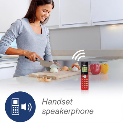 VTech DECT 6.0 Single Handset Cordless Phone with CID, Backlit Keypad and Screen, Full Duplex Handset Speakerphone, and Call Block Red