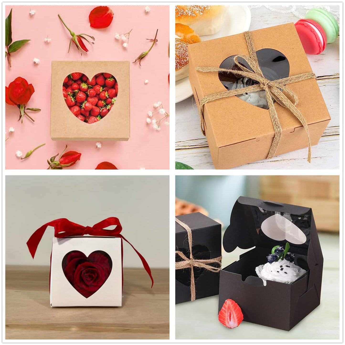 Gbateri 50 PCS Small Bakery Boxes with Window 4x4x2.5 Inch - Mini Cake Boxes- 4 Inch Cookie Pastry Boxes - Small Treat Box - Dessert Box for Cupcakes Donuts Strawberries Muffins (Black)